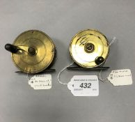An Alex Martin 21/4" brass plate wind reel and an Allcock brass crank wind reel