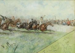 FINCH MASON "The Mighty Atom", a horse racing scene, watercolour and gouache heightened in white,