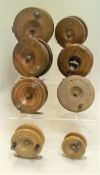 A collection of fourteen wooden reels and one bakelite reel many of which are in need of attention