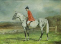 RAOUL MILLAIS "The Huntsman", study of a huntsman on his horse, watercolour heightened with white,