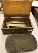 A set of vintage match fishing weigh scales contained in a wooden box bearing plaque "The Acocks