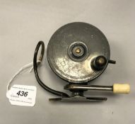 A Mallochs alloy side casting reel with lever action and a 25/8" spool