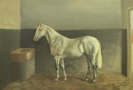 G A CATTLEY "Alexander", study of a grey hunter in a stable, oil on canvas,