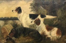 19th CENTURY ENGLISH SCHOOL "Dogs with Quarry", oil on canvas,