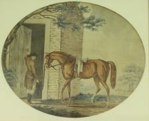 EARLY 19TH CENTURY ENGLISH SCHOOL "Horse and grooms", pen, ink and watercolour,
