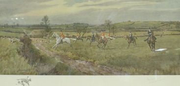 AFTER F A STEWART "Hunting Scene", study with huntsmen and hounds, chromolithographic print,