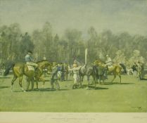 AFTER ALFRED MUNNINGS "The Paddock at Epsom, Spring Meeting", coloured print,