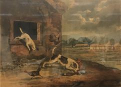 AFTER ALKEN "Hounds Chasing a Fox inside a Barn", print,
