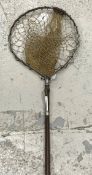 A Hardy wooden shafted folding alloy trout landing net with teardrop head