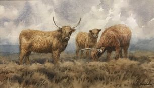 BRIAN RAWLING "Highland Cattle" and "Stags", watercolours,