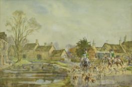 JOHN KING "The Heythrop Exercising", watercolour, signed lower right,