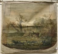 A late 18th / early 19th Century Aubusson cartoon seat panel design depicting sheep in a landscape,