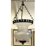 A Victorian frosted and cut glass ceiling lantern with bronze mounts