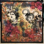 Nine framed batik art work panels by Kaia Mayer