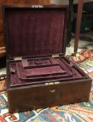 A Victorian rosewood jewellery casket set with mother of pearl plaque inscribed "Sibella",