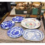 A pair of 19th Century Samuel Allcock "Oriental" pattern flow blue and gilt decorated plates,