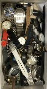 A box of assorted wristwatches