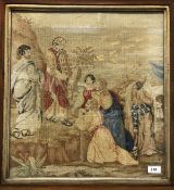 A 19th Century needlework tapestry panel depicting 'The Sermon on the Mount',