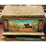 A 19th Century Arts & Crafts casket of Gothic style with gesso scrolling foliate decoration,