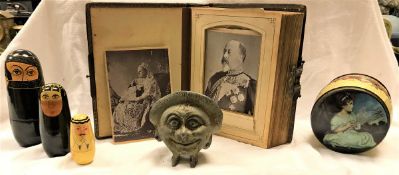 A box containing various items to include a Victorian photograph album containing numerous