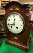 A circa 1900 Continental mahogany and inlaid cased mantel clock,