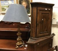 A carved gilt wood table lamp in the Italianate manner together with a 19th Century elm and