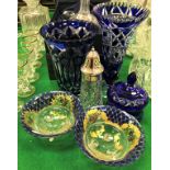 A collection of Continental glass including two Bohemian overlaid cut glass vases,