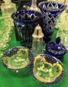 A collection of Continental glass including two Bohemian overlaid cut glass vases,