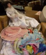 A box of assorted table linen, doilies,