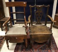 A 19th Century oak commode armchair in the Provincial Chippendale taste and a 19th Century mahogany