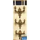 A set of six 19th Century French gilt bronze two branch wall sconces in the Louis XV taste with