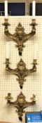 A set of six 19th Century French gilt bronze two branch wall sconces in the Louis XV taste with