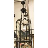 A brass octagonal hall lantern (originally gas converted for electricity)