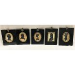 A collection of five 19th Century silhouettes all housed in ebonised frames (three cut out),