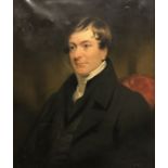 EARLY 19TH CENTURY ENGLISH SCHOOL IN THE MANNER OF SIR HENRY RAEBURN "Gentleman seated with white