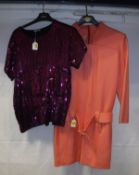 A Courreges of Paris coral coloured wool mix dress, approx Size 10,