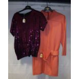 A Courreges of Paris coral coloured wool mix dress, approx Size 10,