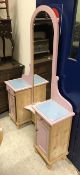 A painted pine dressing table with central full length mirror flanked by two pot cupboard type