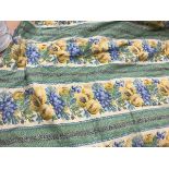 A pair of cotton type, interlined curtains with fruit and flower decoration on a cream,