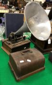 A "The Dulcetto" oak cased phonograph with aluminium horn CONDITION REPORTS The