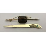Two 9 carat gold bar brooches, both stone set, approx 12.