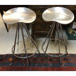 A pair of modern chrome framed and brushed aluminium seated stools "Jamaica Stool designed by Pepe
