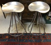 A pair of modern chrome framed and brushed aluminium seated stools "Jamaica Stool designed by Pepe