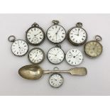 A collection of various silver and white metal cased pocket watches,