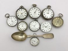 A collection of various silver and white metal cased pocket watches,