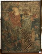 An 18th (possibly 17th) Century gros and petit point needlework study of figures in a garden