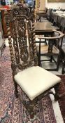 A Carolean style walnut hall chair