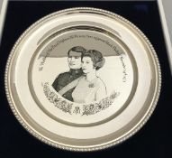 A late 20th Century silver plate commemorating The Marriage of Princess Anne to Captain Mark