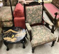 A circa 1900 floral upholstered salon armchair,