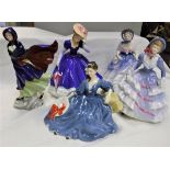 A collection of five Royal Doulton figurines comprising "May" (HN2746), "Elyse" (HN2429),